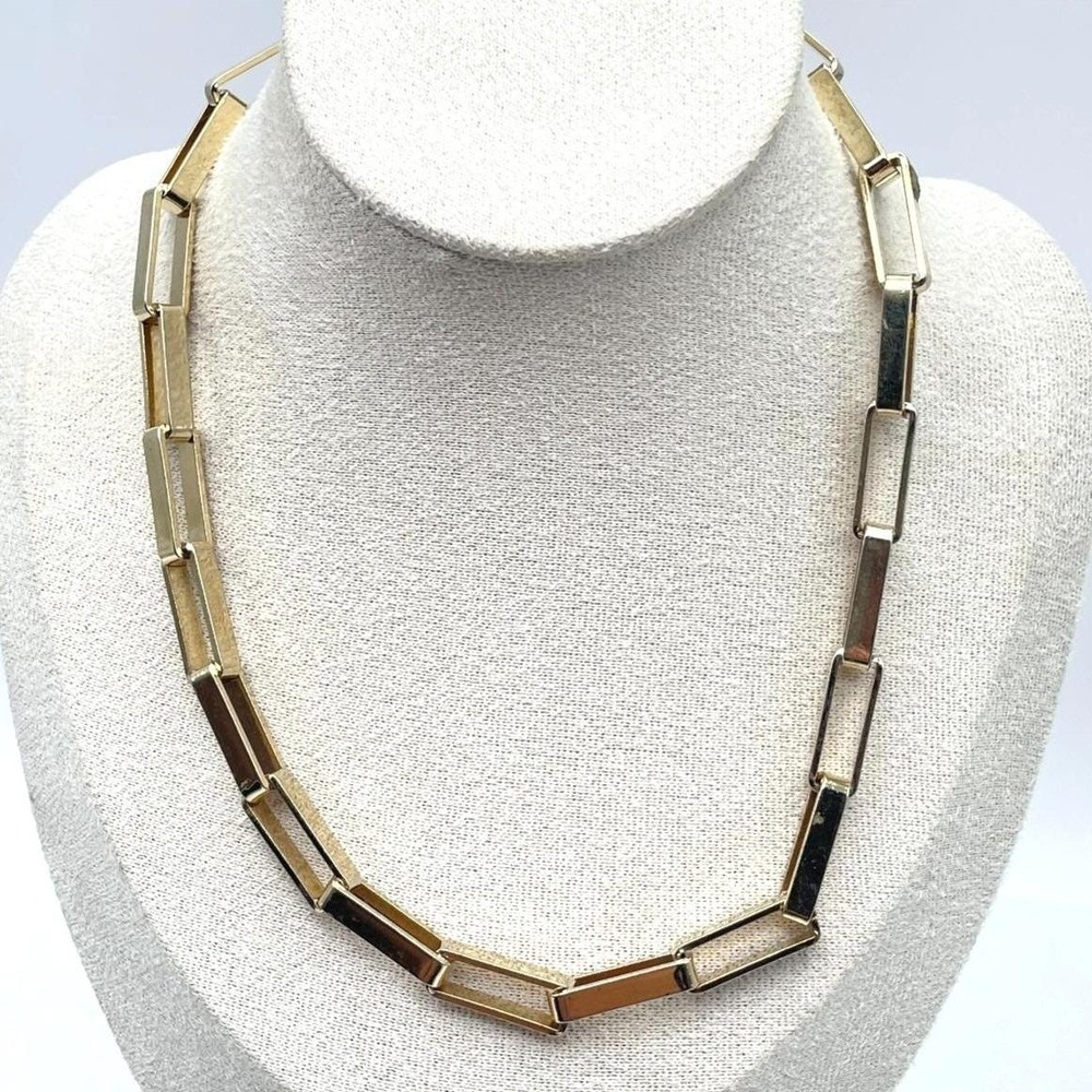 Vintage Gold Tone Cubic Paperclip Link Necklace Statement Jewelry Boho Y2K Retro